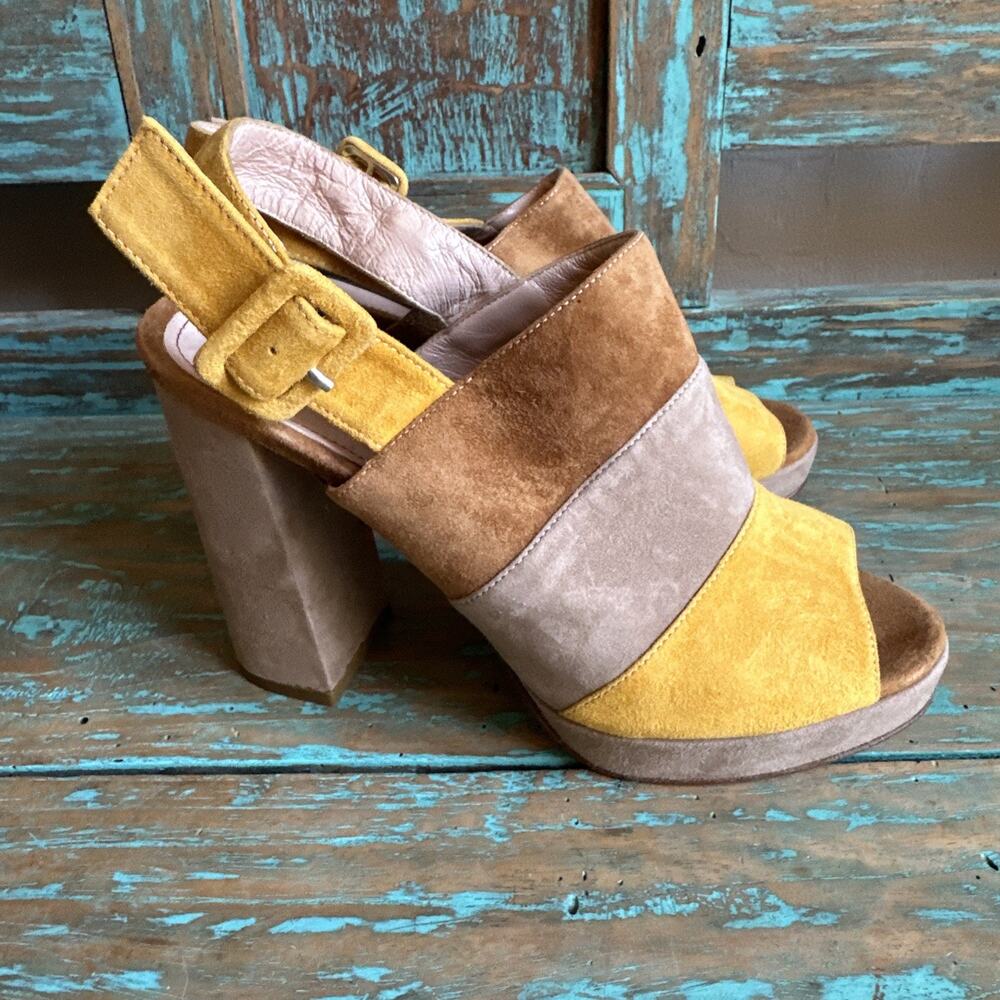 Alberto Zago Milano Suede Leather Platform Peeptoe Sandals Heels Made Italy 36
